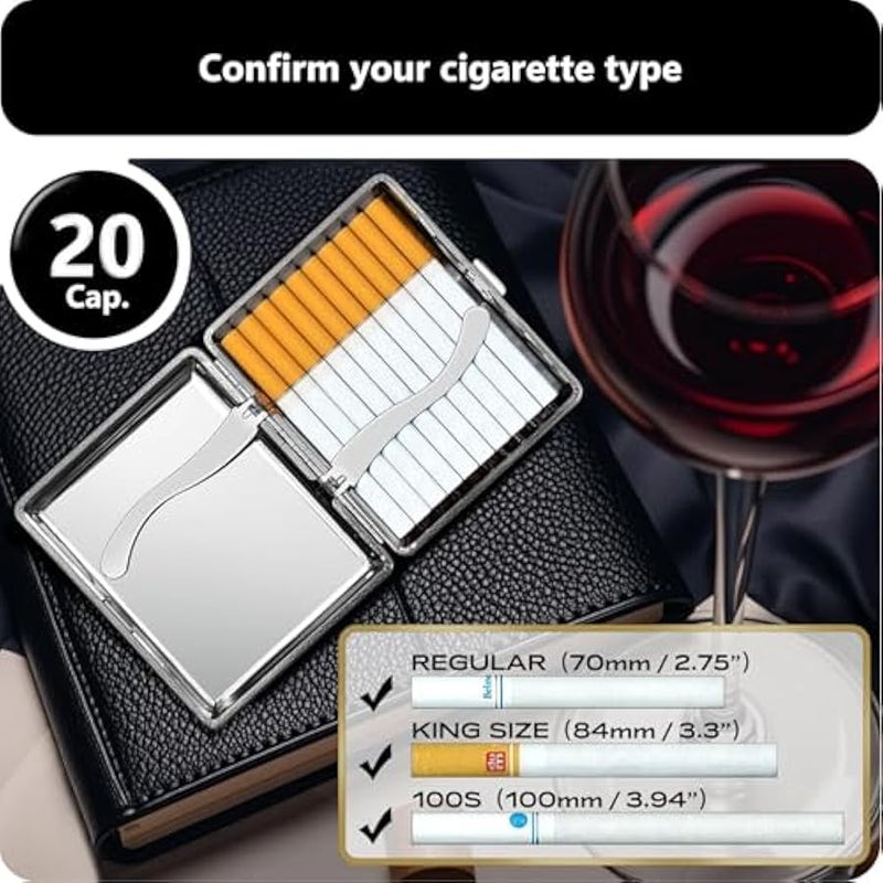 Cigarette Case (2 Pack), Spring Switch 20 Capacity Cigarette Holder Case for Men Women, Cigarettes Smoking Accessories for , Metal & Leather Box for Regular, King Size and 100mm 100's - Image 2